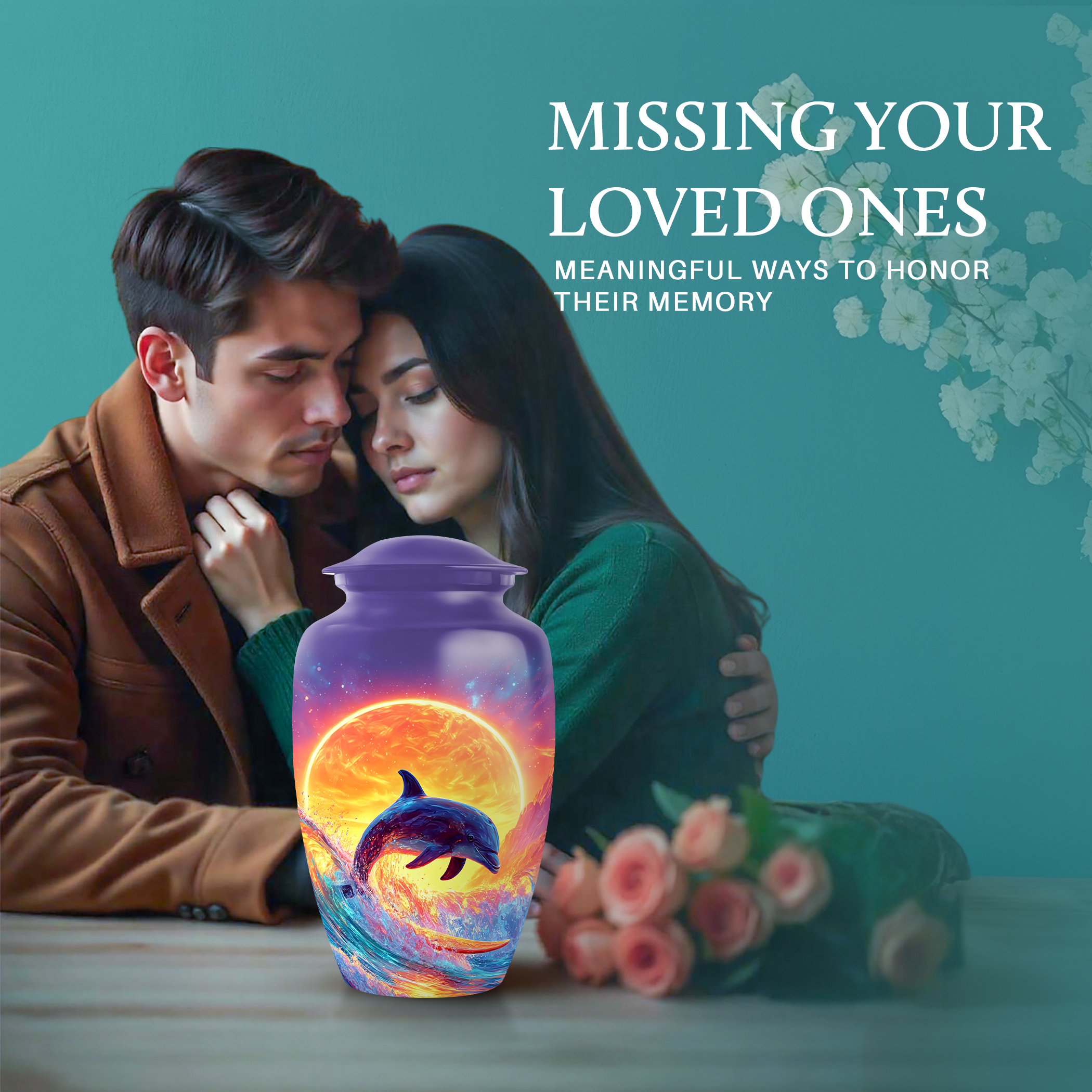 SABURIAL Dolphin Urn - Mini Keepsake Urns for Male & Female Ash - Lovely Funeral Urns for Adult Human Ash - Tribute Urn for Women Ashes - Combo - 10 Inch Large & 3 Inch