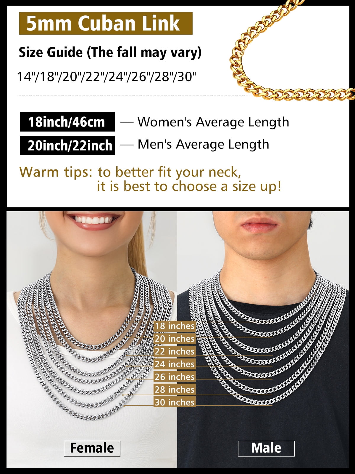 FindChic 14K Gold Plated Necklace for Men Women Cuban Chain Stainless Steel Necklaces Graduation Fathers Day Jewelry Gifts Him Boyfriend Husband Adults Male Son Age Ideas, 5MM/28inch
