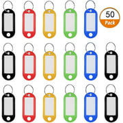 50 Pcs Keychain Tags Key Tags Assorted Color ID Label Tags Luggage Tags with Split Ring Label Keychains Window 5 Colors