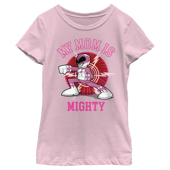 Girl's Power Rangers My Mom Is Mighty Pink  Graphic Tee Light Pink Large
