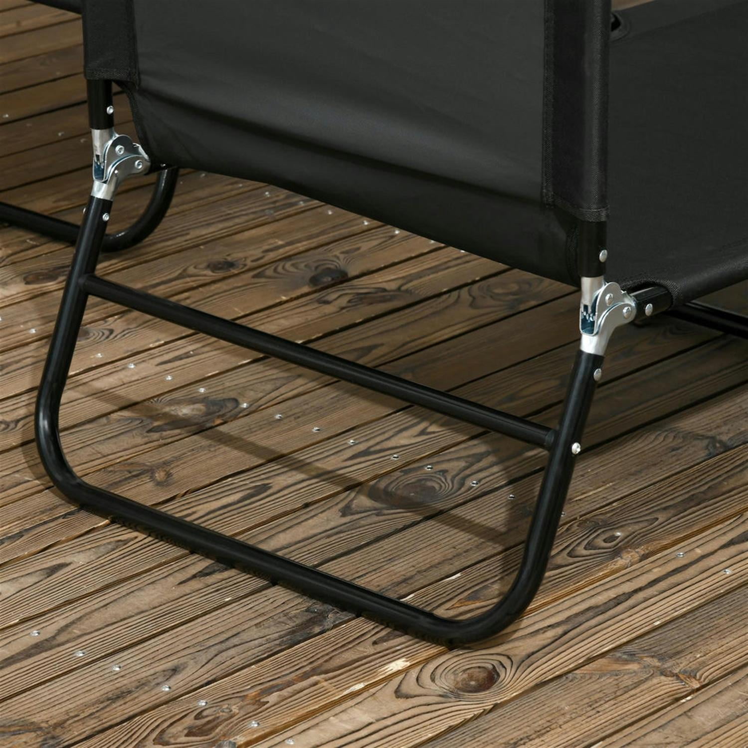 Demi Bonn 2-Piece Outdoor Collapsible Chaise Loungers with Steel Frame, 5-Position Reclining Folding Beach Chairs for Yard, Patio, Black