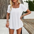 thumbnail image 6 of Lovskoo Summer Tops for Women 2024 Square Neck Shirts Puff Short Sleeve Eyelet Dressy Casual Tunics Blouse T-Shirt White, 6 of 8