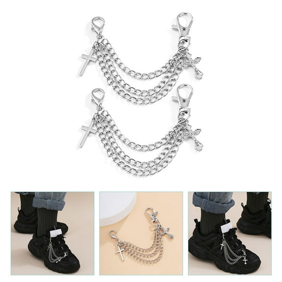 MERRYHAPY 2-Piece Layered Boot Chains with Cross Charms, Stylish Shoe Jewelry Decoration for Boots and Shoes