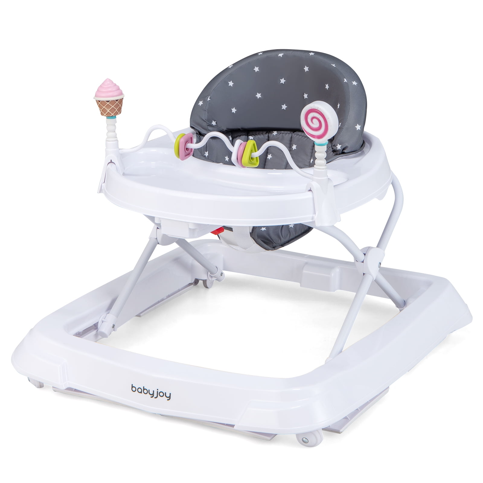Babyjoy Foldable Baby Activity Walker with  Adjustable Height& Detachable Seat Cushion Gray
