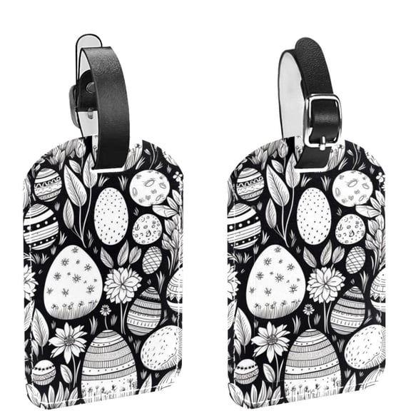 Square 2Pack PU Leather Easter Egg Cruise Luggage Tag with Privacy Cover and Name ID Tag for Travel Handbags Backpacks Luggage Tags