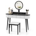 thumbnail image 3 of Kadyn Vanity Table Set, Makeup Dressing Table Modern Vanity Set, Makeup Vanity Table Set with LED Mirror and 3 Spacious Drawers-White-Dark Wood, 3 of 5