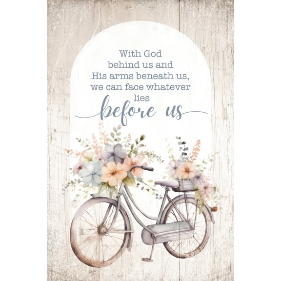 DEXSA With God Behind Us Wood Plaque with Easel and Hook Wall Tabletop Art - 4 inches x 6 inches