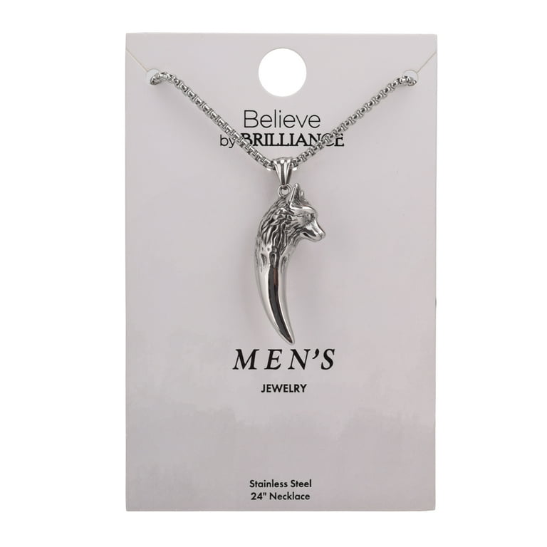 Believe by Brilliance Men's Stainless Steel Wing Pendant Necklace