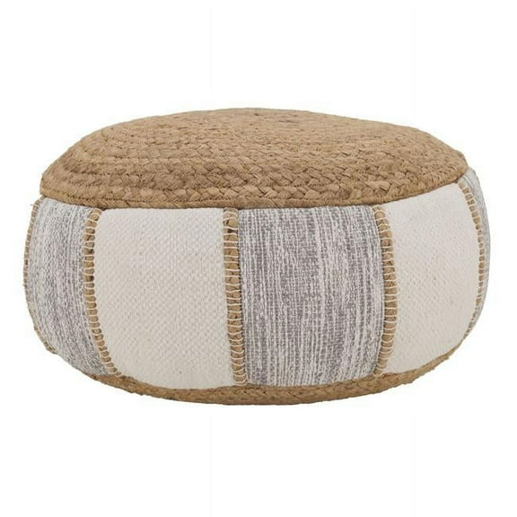 SARO PU420.N 20 x 10 in. Natural Woven Jute & Cotton Pouf