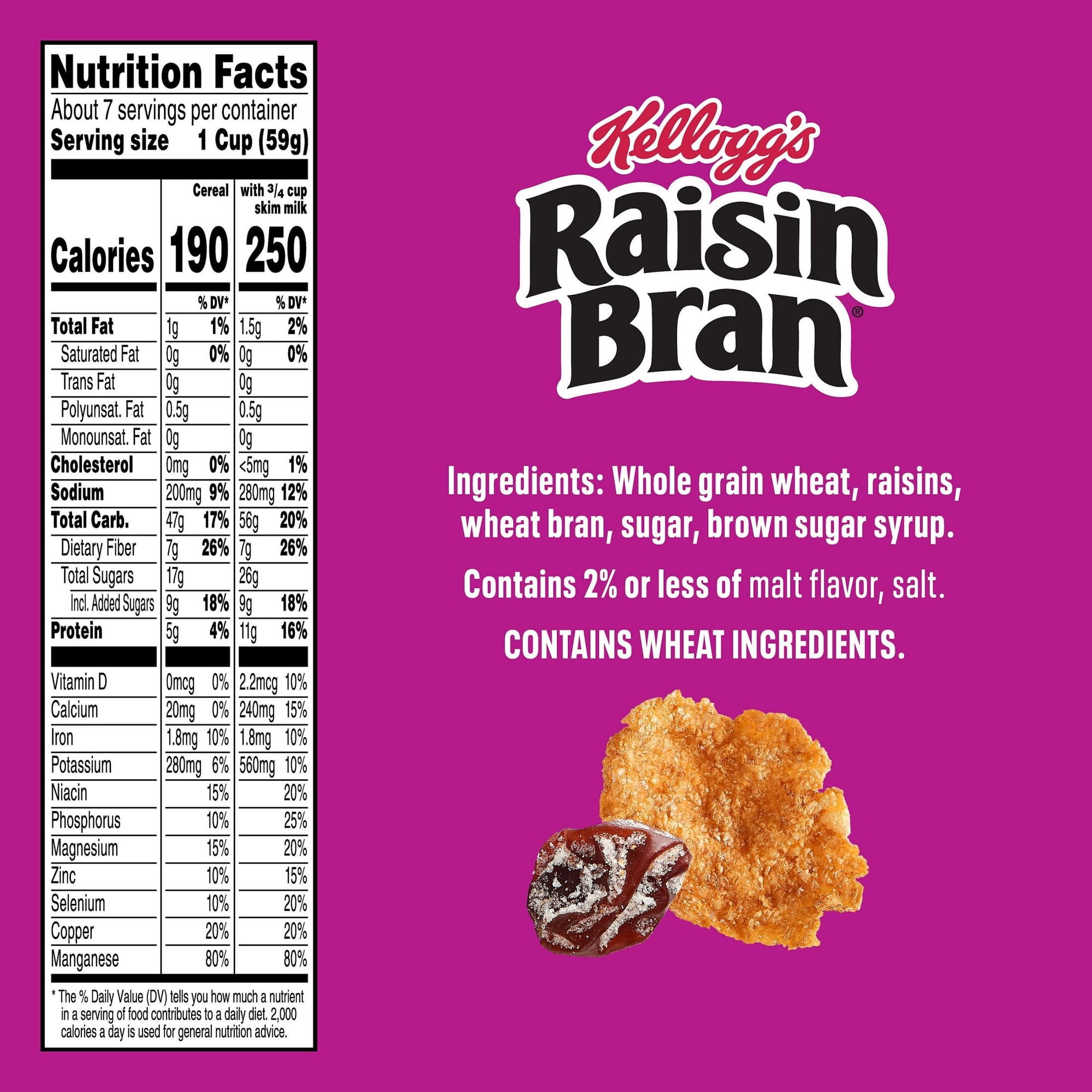 Kellogg's Raisin Bran Breakfast Cereal, Fiber Cereal, Family Breakfast, Mega Size, Original, 29.5oz Box (1 Box)