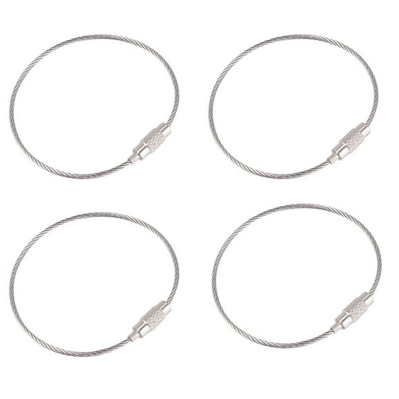 4Pcs Stainless Steel Screw Locking Wire Keychain Cable Key Rings Outdoor Accessory