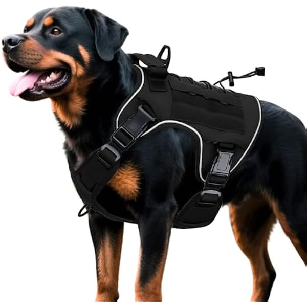 wonima02 Heavy-Duty Tactical Dog Harness for Large Dogs, No Pull Adjustable Reflective Pet Vest with Molle System, K9 Military-Grade Control for Service Training, Outdoor & 10+ Breeds, Black, X-Large