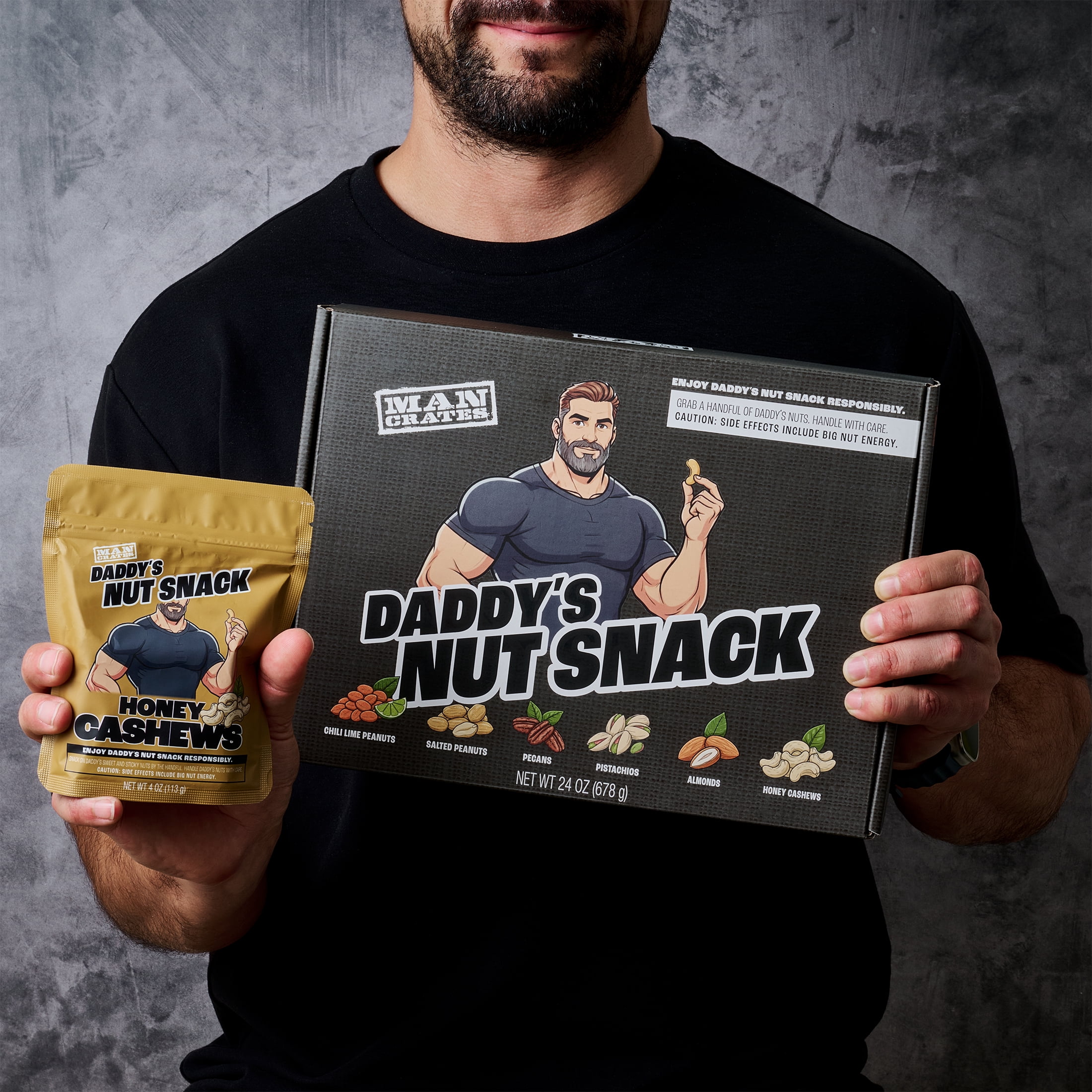 Man Crates Daddy’s Nut Snack Variety Pack, Gourmet Mixed Nuts Basket with Almonds, Pistachios, Cashews, Pecans and Peanuts