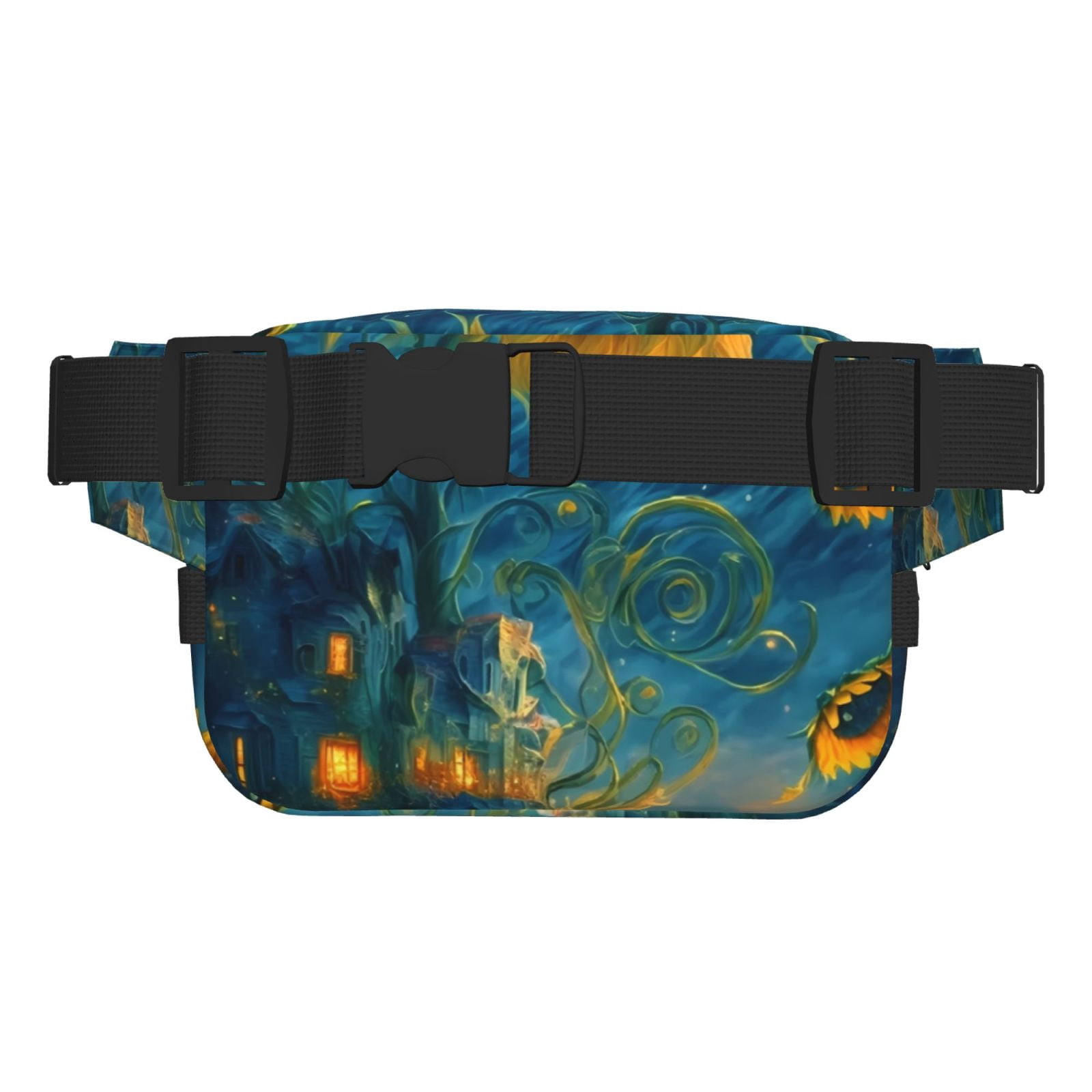 Picia Sunflower Castle Starry Sky Print Square Double-Layer Waist Bag Mini Adjustable Waist Belt Bag Exercise Running Travel Hiking
