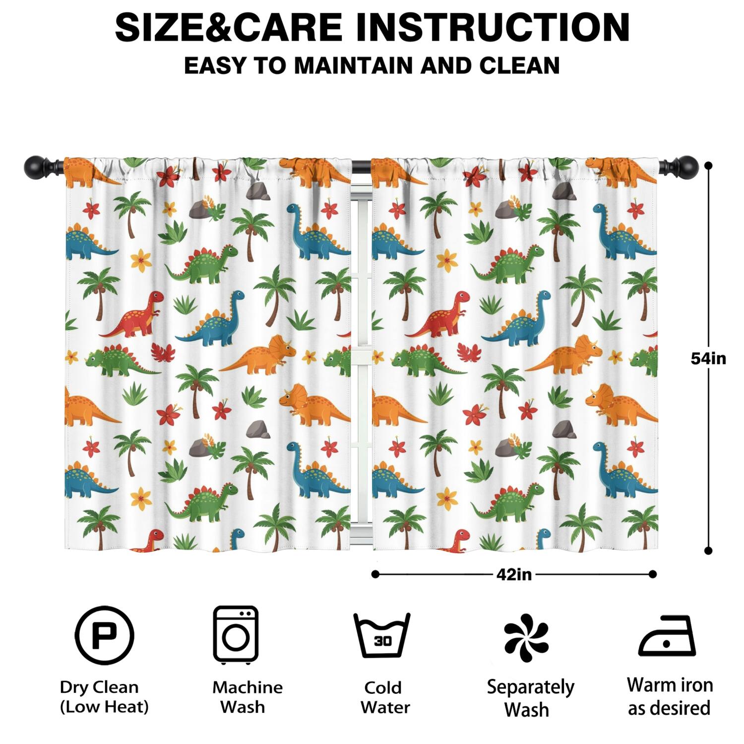 Blackout Kids Curtains,Tropical Dinosaur Pattern Childrens Insulated Curtains Set Of 2,Bedroom Essentials,Toddler Room Decor 42"x54"