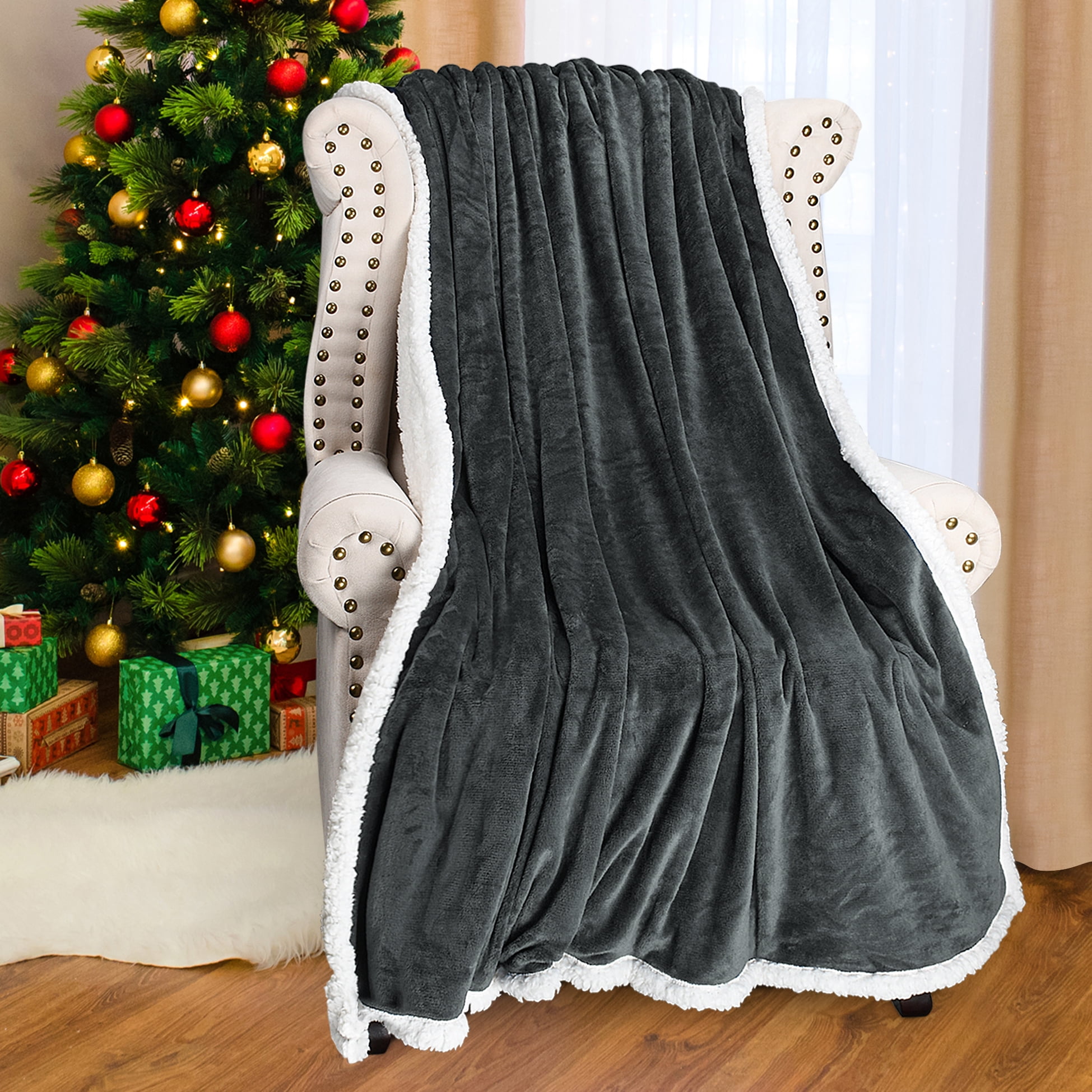 Catalonia Mink Fleece Sherpa Throw Blanket 50" x 60" Reversible Fuzzy