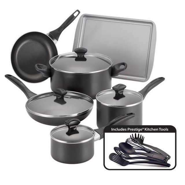 Farberware 21806 Dishwasher Safe Nonstick 15-Piece Cookware Set, Black
