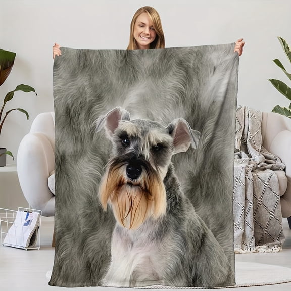 1pc Flannel Blanket.Schnauzer Print Blanket, Soft Warm Bed Blanket Nap Blanket For Couch Sofa Office Bed Camping Travelling, Multi-purpose Blanket