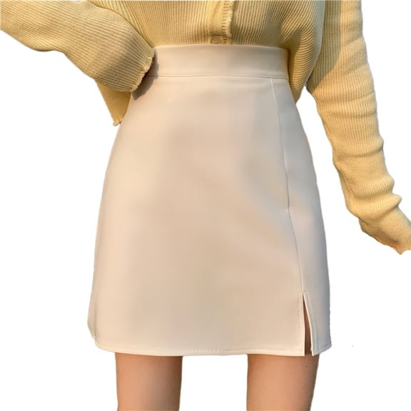 Wxolcjlv Womens Solid Side Slit Faux Leather Mini Skirt High Waist Office Mini Skirts