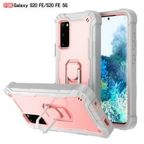 Dteck Galaxy S20 FE Case, Metal Ring Holder Kickstand Full Body Shockproof Sturdy Bumper Protective Cover for Samsung Galaxy S20 FE 5G 6.5-inch 2020, Gray Rosegold