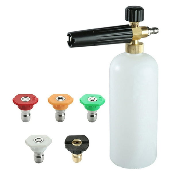 Pulverizador de espuma, lavado de autos, 5 puntas de boquilla de lavado a presión, botella de chorro de lavado a presión multipropósito, rociador de