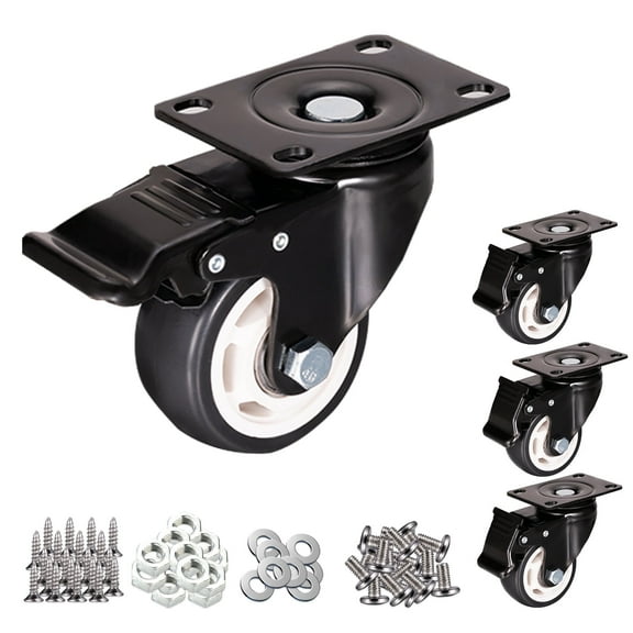 2" Heavy Duty Caster Wheels Set of 4 with Brake - Lashow 360° Swivel Castors with Polyurethane (PU) for Cart, Furniture, Workbench.