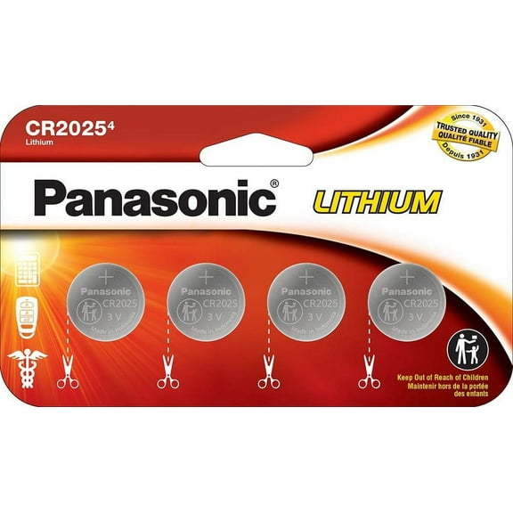 Panasonic CR2025 3.0 Volt Long Lasting Lithium Coin Cell Batteries in Child Resistant, Standards Based Packaging, 4 Pack
