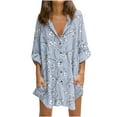 thumbnail image 1 of Fridja Chemise Femme Courte Mini Robe à Manches 3/4 Imprimée Couleur Patchwork Chemise, 1 of 5