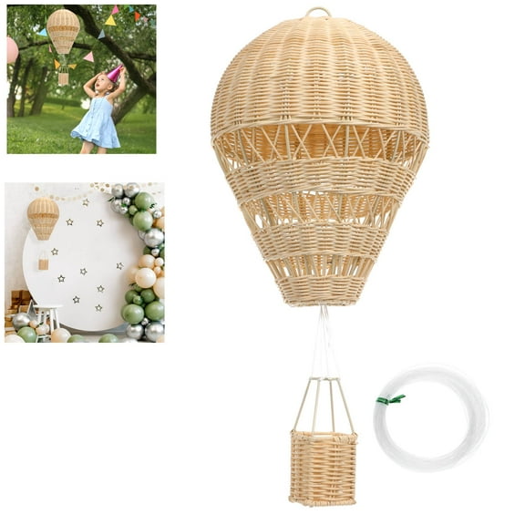 Natural Rattan Woven Hot Air Balloon Decor Delicate Kids Room Rattan Craft Art Photography Backdrop Pendant Decoration