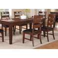 thumbnail image 3 of Antique Walnut Finish Solidwood Kitchen Dining Room 7pc Set Table w Leaf And 6x Side Chairs Ladder Back Cushion Seats Furniture, 3 of 5