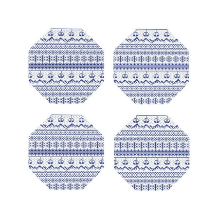

Fuzoiu Abstract Gondola Snowflake Print Leather Coasters Set Drink Coasters Set of 4 for Tabletop Protection Durable PVC Coasters Home Décor and Housewarming Gift-Octagon