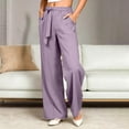thumbnail image 4 of Qingpeng Womens Plus Size Wide Leg Pants High Waisted Elastic Palazzo Casual Pants Beach Trousers with Pockets, 4 of 7