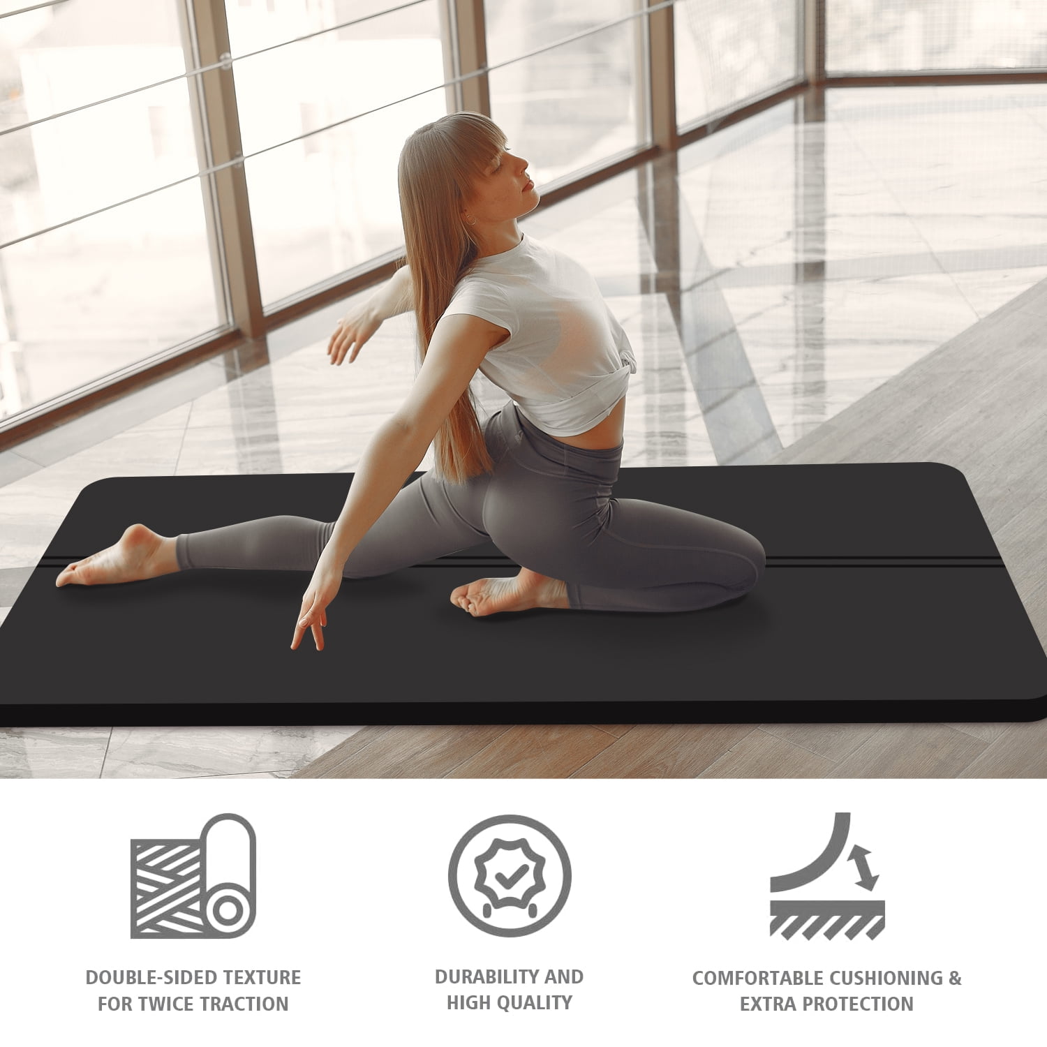Extra Thickened 30mm Exercise Mat (72" x 32") for Men & Women Non Slip with High Density Large Shock Absorber Pad for Home Gym Travel & Floor Outside Fitness in Black