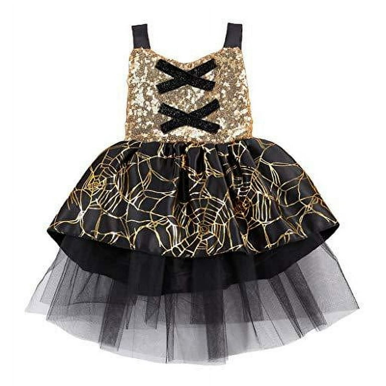 Styles I Love Toddler Girls Sleeveless Gold Sequin Spiderweb Tulle Dress Halloween Birthday Party Dress