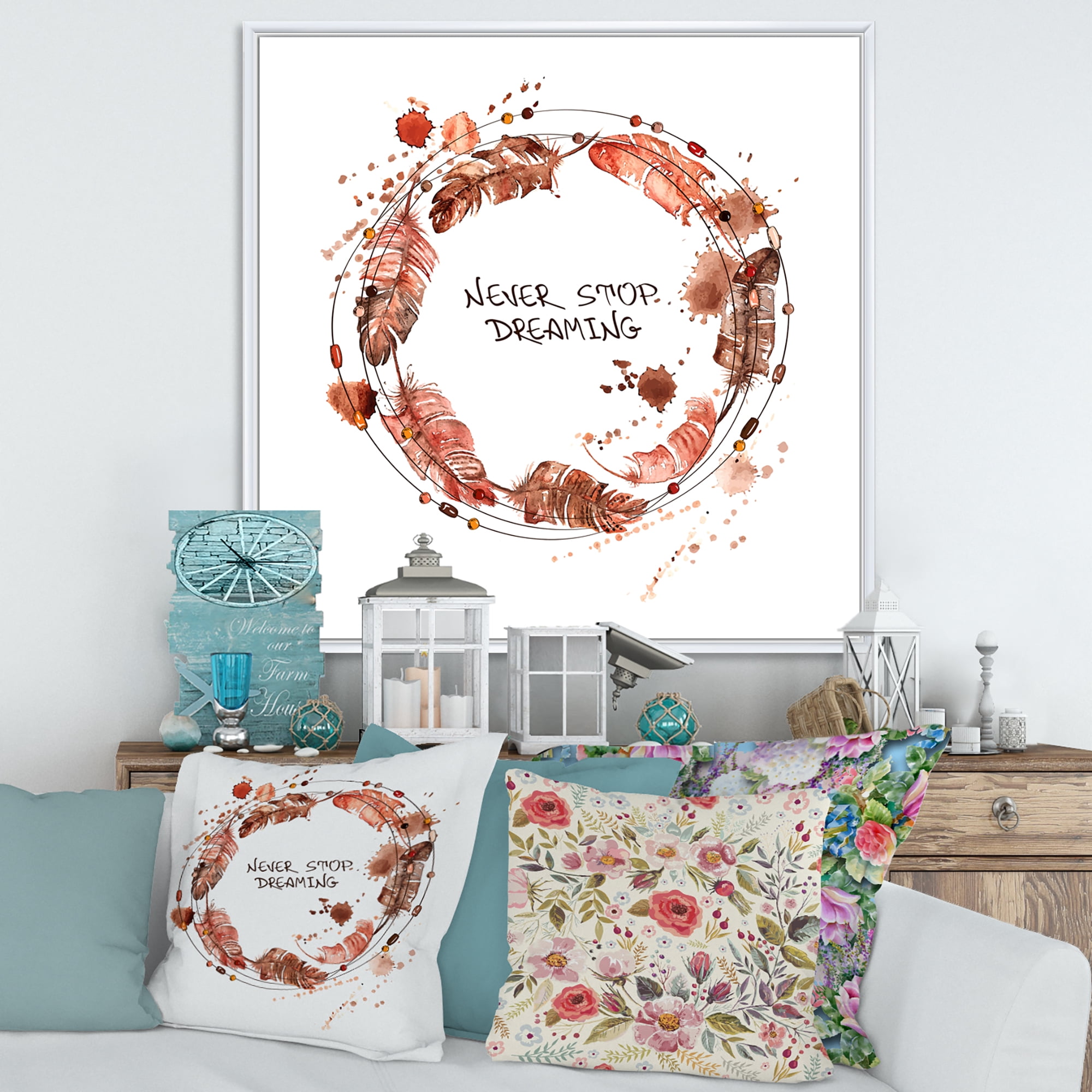 Designart 'Impression Of Bird Feathers Wreath' Traditional Framed Canvas Wall Art Print