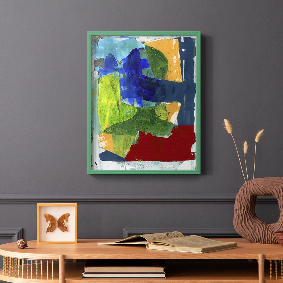 Brights Strokes II Framed Print in Green Solid Wood Framed Print No Nail Hanging