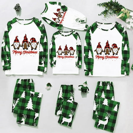 

cllios Family Christmas Pajamas Matching Sets 2023 Merry Christmas Pjs Sets Cute Xmas Gnome Printed Long Sleeve Shirts and Plaid Pants 2 Piece Set Xmas Tree Elk Sleepwear for Adult and Kids