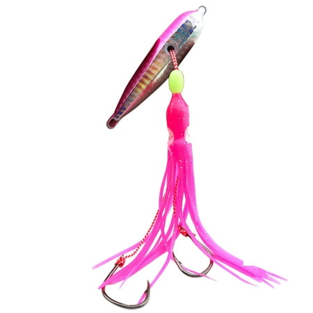 10cm 80g Octopus Lure Smooth Surface Luminous Metal Sinking Slow Metal Jig Head Skirt Hook Lure Assist Hooks Marlin Kingfish Snapper Grouper Lure Bait