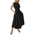 thumbnail image 3 of Women'S Summer 2025 Sleeveless Maxi Dress One Shoulder Casual Slim Swing Pleated Formal Dresses with Pockets Black M, 3 of 8