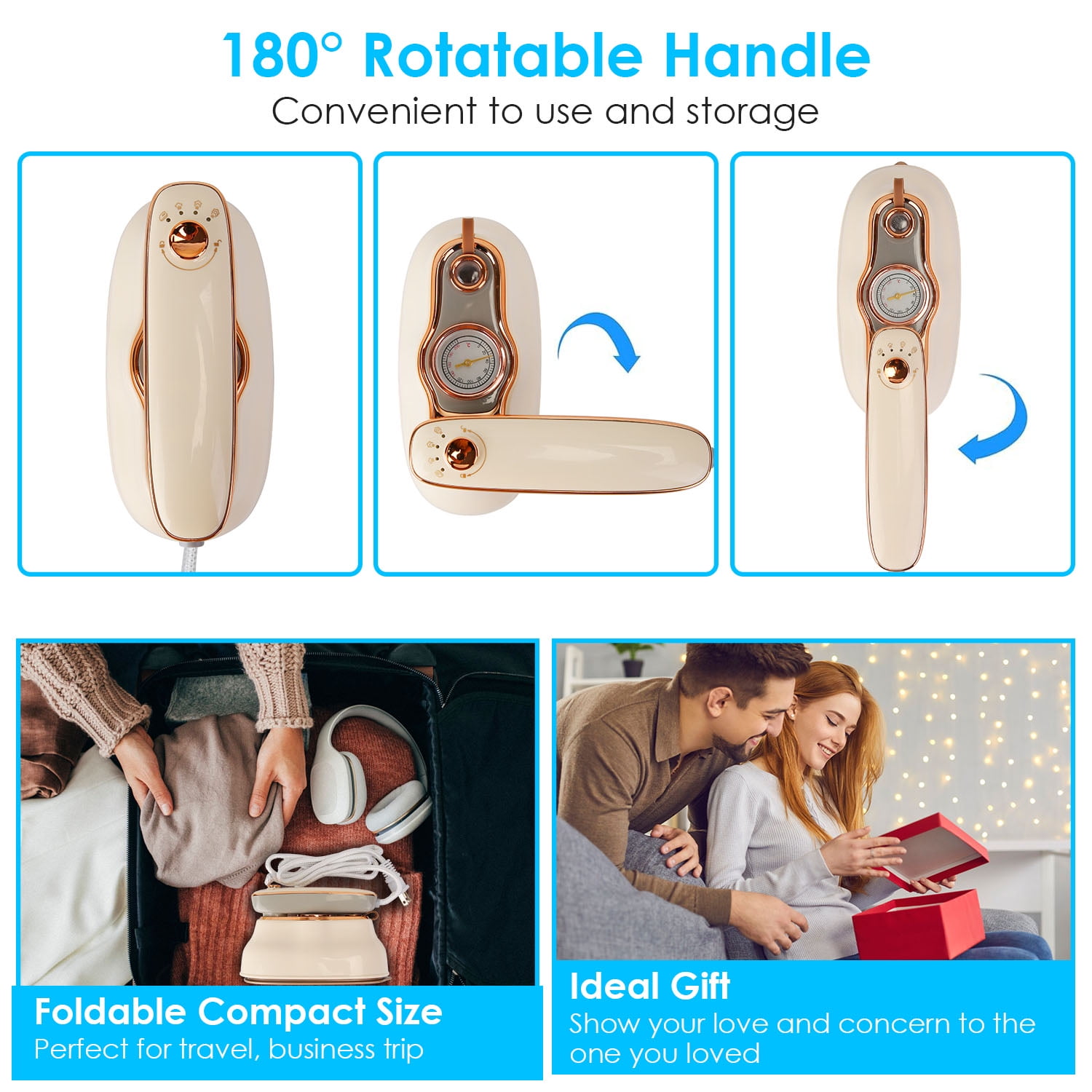 TeqHome Handheld Steamer for Clothes 1200W 180° Rotatable Travel Garment Steamer Support Dry Wet Ironing for Home Travel Gifts Blue