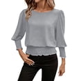 thumbnail image 2 of Loopsun Womens Long Sleeve Fall Tops Fashion Solid Crew Neck Sports Pullover Shirts, 2 of 4