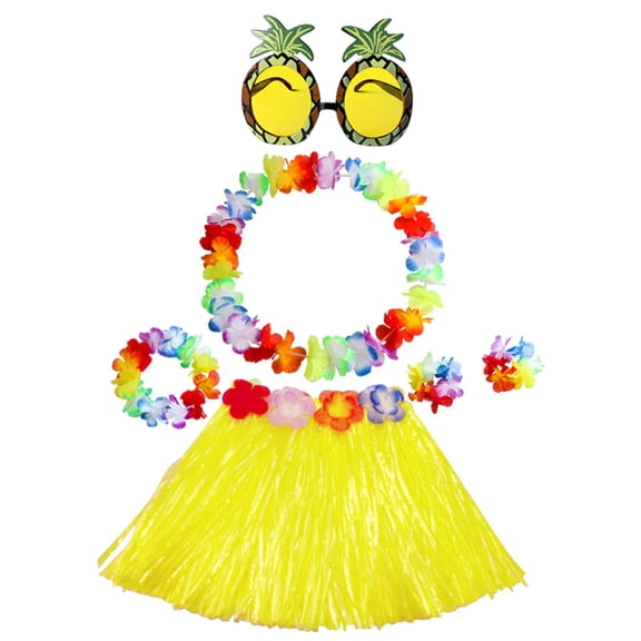 Hawaiian Grass Skirt Pineapple Sunglasses for Kids Girls Women Summer Beach yellow