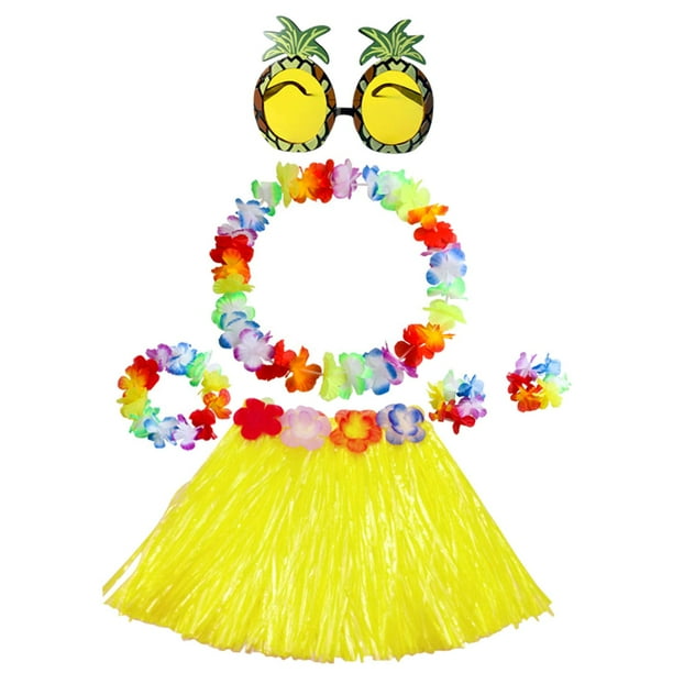Falda De Hierba Hawaiana Con Corona De Flores Para Favores De Fiesta Amarillo Hawaiano SM SunniMix Falda de hierba hawaiana