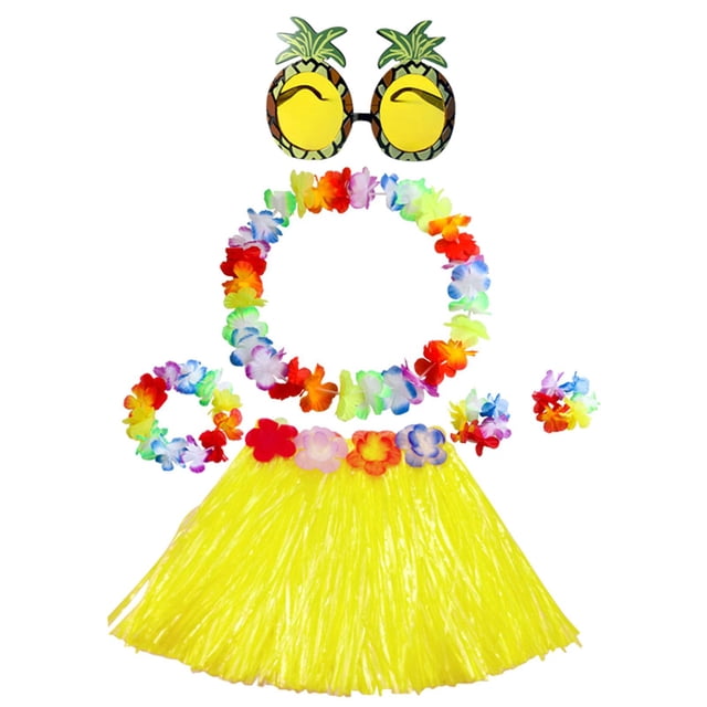 Falda De Hierba Hawaiana Con Corona De Flores Para Favores De Fiesta Amarillo Hawaiano SM SunniMix Falda de hierba hawaiana