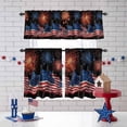 thumbnail image 3 of Independence Day Firework Kitchen Curtains Valances 3 Piece Set, Watercolor Red Blue Stripe Star American Flag Rod Pocket Tier Curtain and Valance Drapes for Small Window 24 Inch Length for Bedroom, 3 of 9