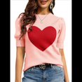 thumbnail image 1 of Suéter de Corta Abullonada para Mujer, Informal, de Verano, con Cuello Redondo, Blusa de Punto Acanalado. Rosa S, 1 of 5