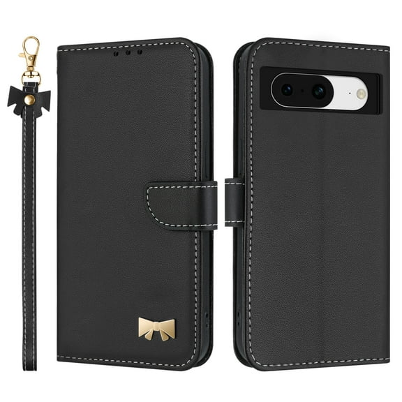 for Google Pixel 8a Wallet Case, Magnetic Closure & Adjustable Kickstand & Card Slots & Shoulder Strap & Wrist Strap Full Body Protection Rugged Phone Case for Google Pixel 8a, Black