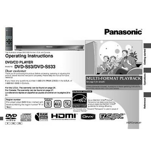 Instruction Manual ONLY for Panasonic DVD-S53 DVD-S533 DVD Player Owners Instruction Manual REPRINT