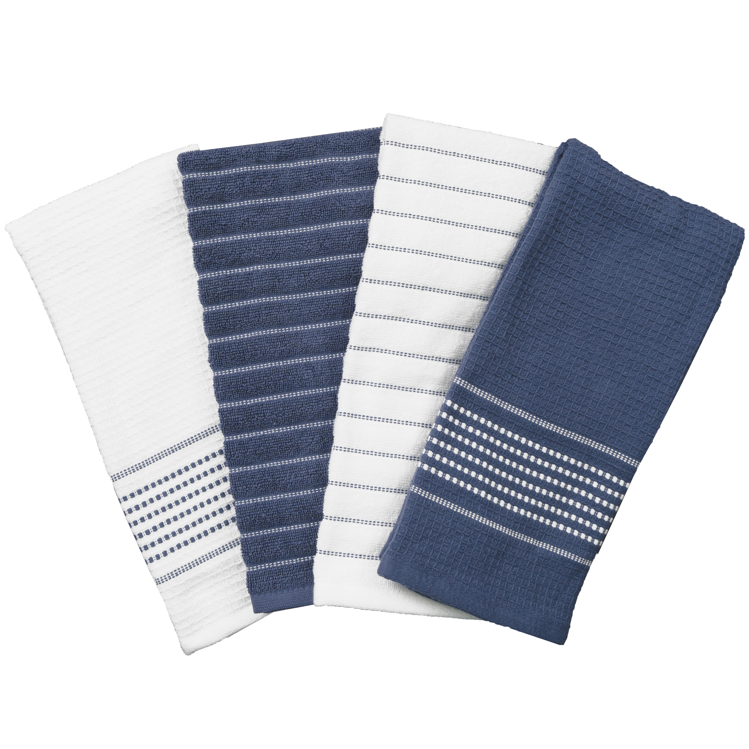 All-Clad Skipping Stripe & Wave Kitchen Towels, 4-Pack, Indigo