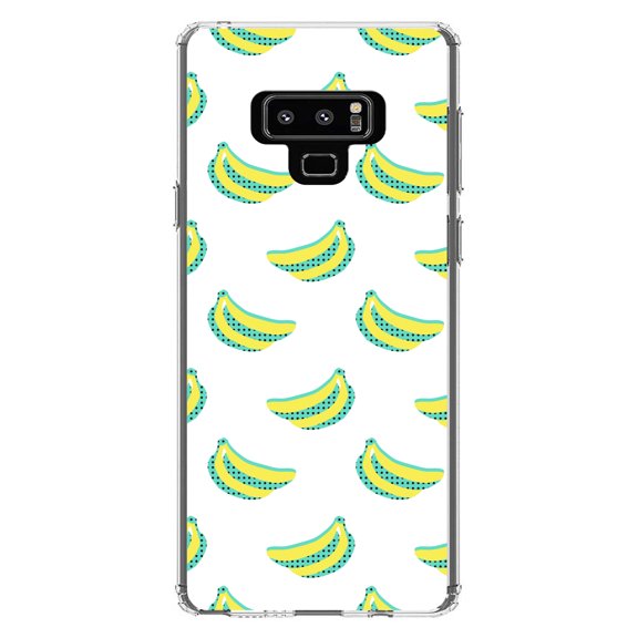 DistinctInk Clear Shockproof Hybrid Case for Samsung Galaxy Note 9 - TPU Bumper, Acrylic Back, Tempered Glass Screen Protector - Summer Graphics - Banana Pattern - Yellow
